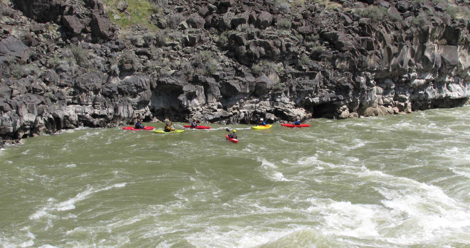 kayakers at the Milner Dam Whitewater put-in and take-out