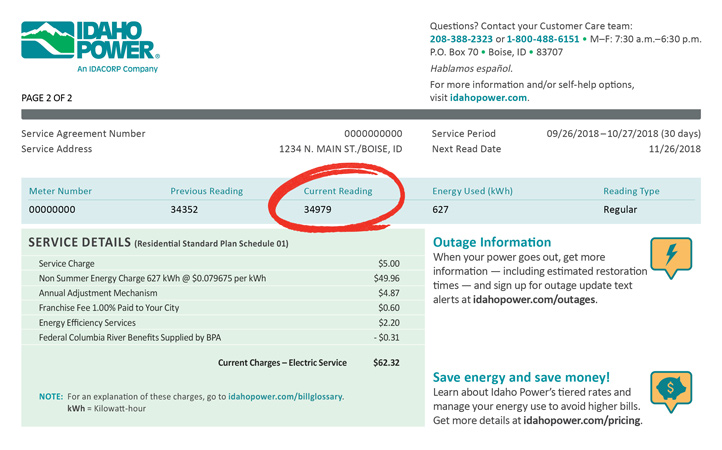 Idaho Power bill example