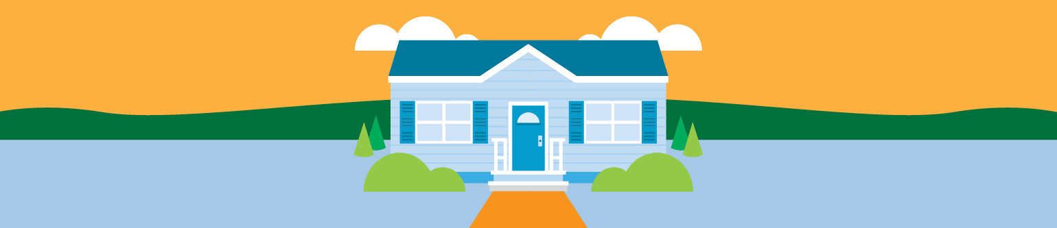 Graphic of a home with an orange sky in the background