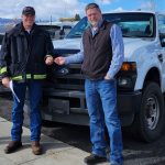 Image of a pickup being donated to the New Meadows Fire Department.