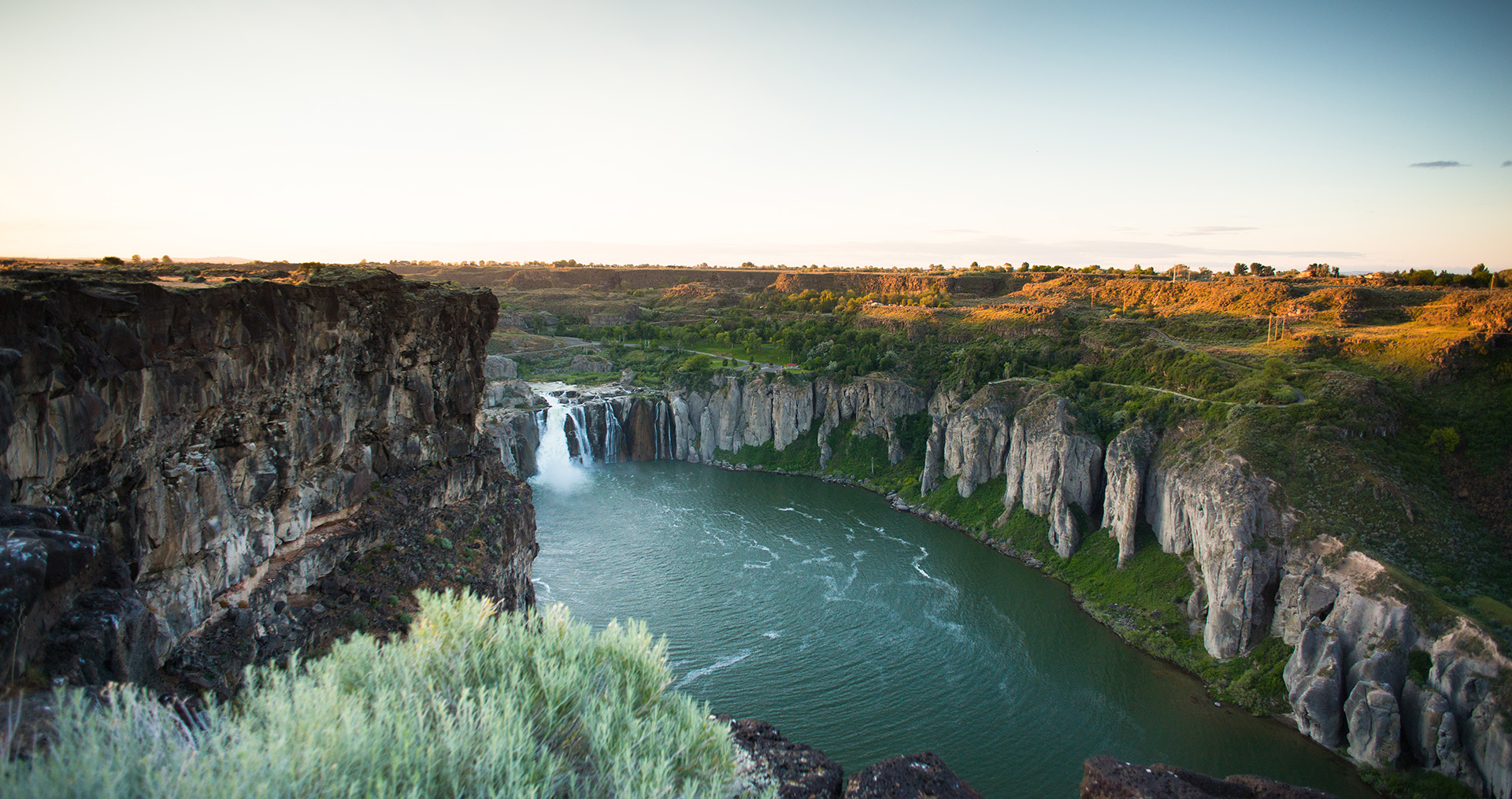 Aerial view of Shoshone Falls as the sun sets