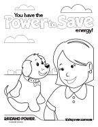 Image of coloring page with Joulie and her dog Wattson on it
