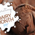 Image of chocolate ice cream that says celebrating national dairy month