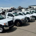 Pickup trucks lined up for auction.