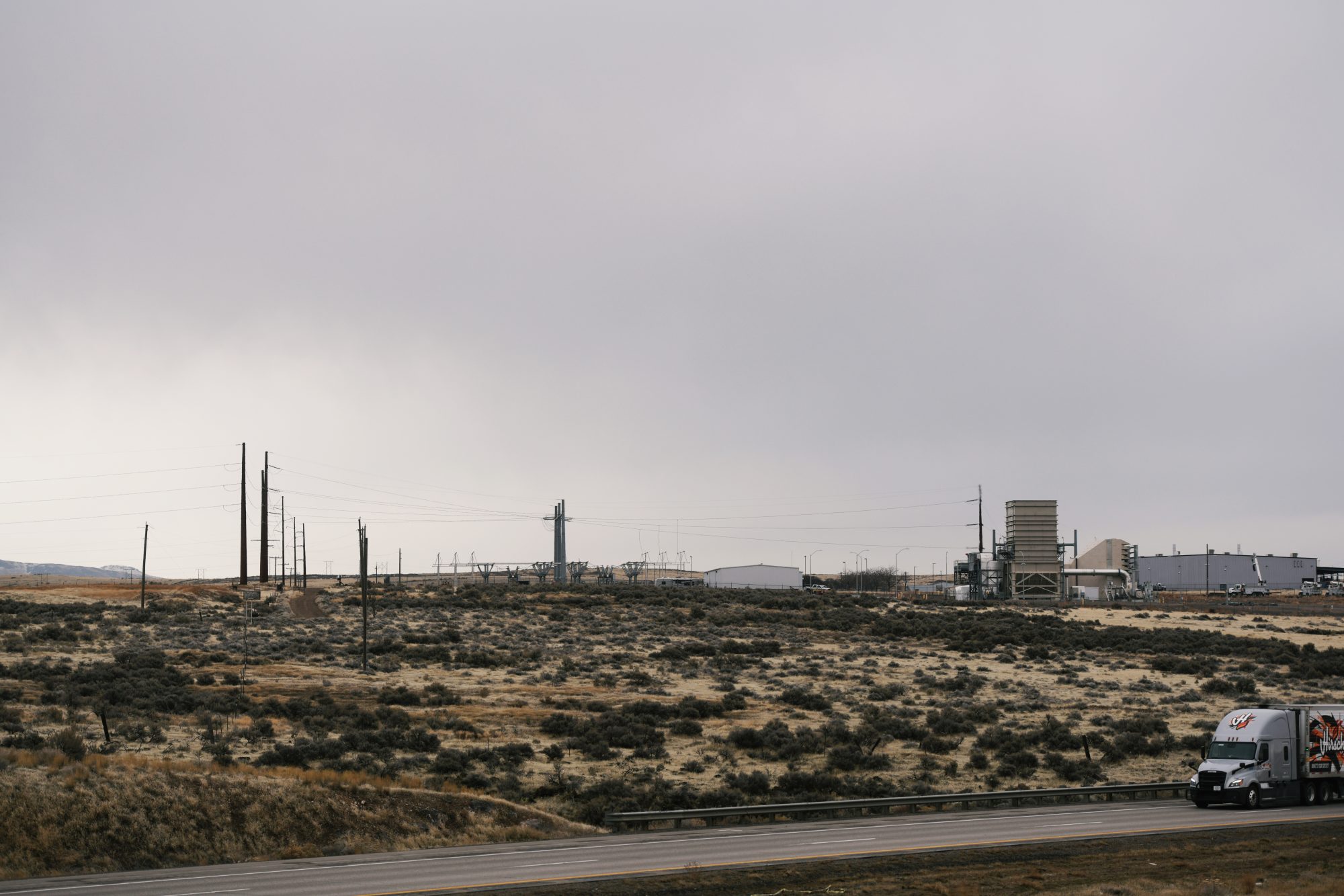 A photo of Bennett Mountain Power Plant looking north from Interstate 84